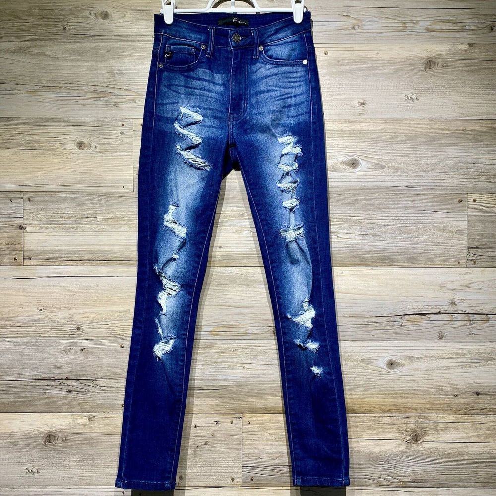 KanCan Destructed Skinny Jeans Size 24x28 Dark Wash Stretch Distressed Mid-Rise